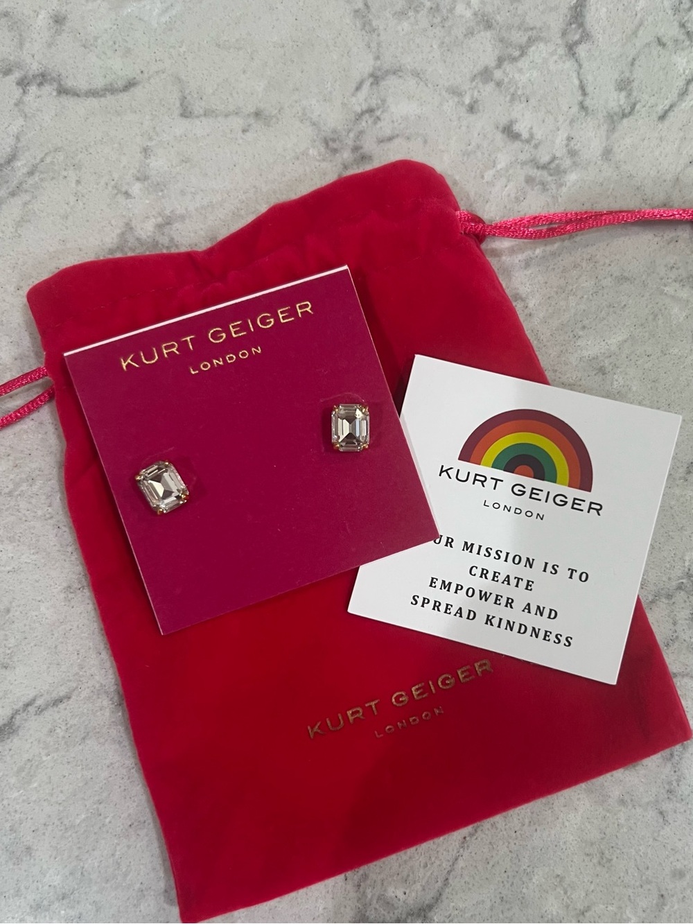 NWT Kurt Geiger Square Crystal Stud Earrings